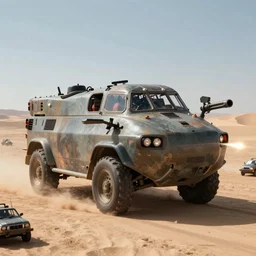 a gritty hyperdetailed photorealistic a - 1 0 warthog ground attack aircraft shooting a gatling gun at a small group of vehicles in the desert, cinematic framing, cinematatic lighting, cinematic shadows, in the style of top gun maverick