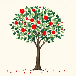 tree with green leaves and red polkadots, limited neutral palette, by pascal campion, petros afshar, anton fadeev, dean ellis, randolph stanley hewton, beautiful graphic, propaganda poster art 1 9 7 0 s illustrated advertising art, painterly design