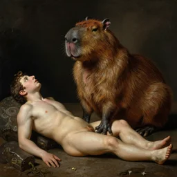 Capybara in the style of Saturn Devouring His Son by Francisco Goya