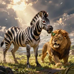 A Zombie Zebra eating a lion as an Apex Legends character digital illustration portrait design by, Mark Brooks and Brad Kunkle detailed, gorgeous lighting, wide angle action dynamic portrait