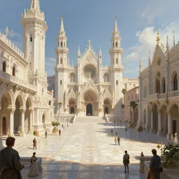 the town square of the great city of noxia, marble streets, ivory towers, peter morbacher, ross tran, greg rutkowski, intricate details, extravagant, trending on artstation, cinematic lighting, digital painting, sharp focus, no blur, octane render, artgerm