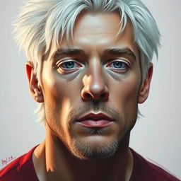 a portrait of aaron taylor johnson with white hair, a photorealistic painting by mandy jurgens, trending on artstation, photorealism, detailed painting, behance hd, hyper realism