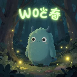 cute little monster in the forest illustrated by bobby chui, fireflies around, mute, neon light language, wlop, james jean, victo ngai, beautifully lit, muted colors, highly detailed, fantasy art by craig mullins, thomas kinkade