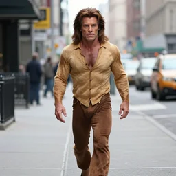 portrait of tarzan walk on the street of new york, by charlotte grimm, natural light, detailed face, symmetrical, canon eos c 3 0 0, ƒ 1. 8, 3 5 mm, 8 k, medium - format print, half body shot