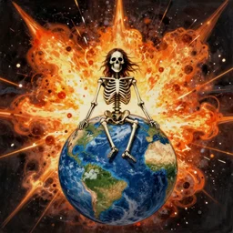 jesus skeleton on earth inside a thermonuclear blast in the style of Max Ernst