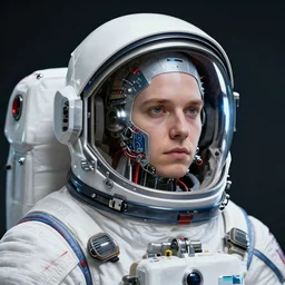 portrait of a future cosmonaut with helmet having cybernetics and wirings, d & d, trending on artstation, art by rossdraws, petros afshar, tom whalen, laurie greasley and greg rutkowski and ilya kuvshinov, global illumination