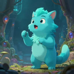 zoom of inspiring cyan spirit pet speaking inspiring speach, fantasy, ghibli, style artstation, style greg rutkowsk, octane render, unreal engine 6, epic game graphics, fantasy, ciberpunk, conceptual art, ray tracing
