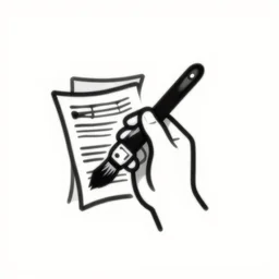 a logo of a hand holding a brush on a musical sheet, black and white, simple, vector, lineart