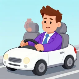 a cartoon of a man in a purple suit driving!! a car with another man holding a gun in a blue suit, a comic book panel by tomer hanuka, high detail, low angle, inside of the car, rich color palette, cg society, underground comix, official art, poster art, steampunk, anime aesthetic