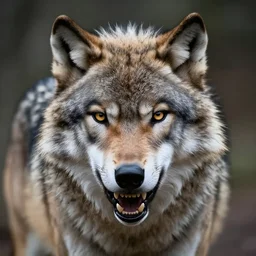 scary wolf portrait face shot, hyper realistic, furious