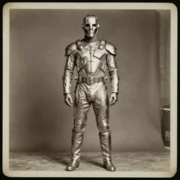 skeletor, portrait, full body, symmetrical features, silver iodide, 1 8 8 0 photograph, sepia tone, aged paper, sergio leone, master prime lenses, cinematic