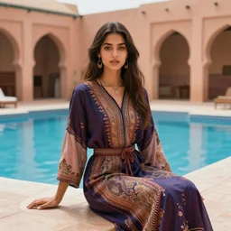 girl in marrakech Next to the pool,digital art,ultra realistic,ultra detailed,art by greg rutkowski