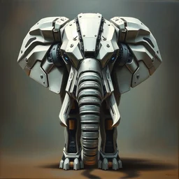 perfectly centered portrait, front view of a beautiful biomechanical android alien robot elephant, symmetrical, concept art, intricate detail, volumetric shadows and lighting, realistic oil painting by tim hildebrandt,