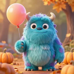 very beautiful portrait of a extremely cute and adorable fluffy chibi funny monster holding a balloon, smooth, perfect face, fantasy, character design by mark ryden and pixar and hayao miyazaki, sharp focus, concept art, harvest fall vibrancy, intricate detail, cinematic lighting, hyperrealistic, diorama macro photography