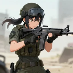 portrait of a commando girl firing a machine gun in a fierce battle, anime fantasy illustration by tomoyuki yamasaki, kyoto studio, madhouse, ufotable, square enix, cinematic lighting, trending on artstation
