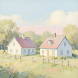 amish houses, pastel style painting