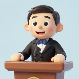 president marionette that looks like a puppeteer in a podium giving a press conference