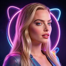 margot robbie as 3 d neon art, hyper detailed
