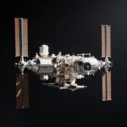 photo of a space station hanging in space in style of the Zaha Hadid, highly detailed, beautiful light, cinematic, photorealistic, 8k