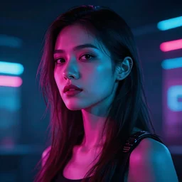 portrait of woman, cyberpunk, neon portrait, low light, neon photography, by brandon woelfel, highly detailed, 4 k