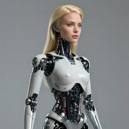 robot with human face, female head, full body angle, woman human face, human face realistic, beautiful blonde hair, human head, human head with blonde hair, blonde hair human head, blonde hair, human realistic face, human head skin, cyborg frame concept, cyborg by ales-kotnik, sci-fi android female, the body is made of wires, robotic body, cyborg body, cyborg bust body, robot body cyborg, full body