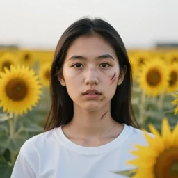 self portrait as exit wounds, f 1. 2, bokeh, sunflower fields