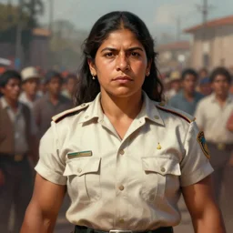 epic portrait of muscular rigoberta menchu wearing short sleeved uniform explaining, guatemla crowd for background, detailed, digital painting, artstation, concept art, donato giancola, joseph christian leyendecker, wlop, boris vallejo, breathtaking, high details, extremely detailed, beautiful, establishing shot, artistic, hyperrealistic, beautiful face, octane render