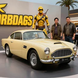 1963 Aston Martin DB5 car designed by Aplle that looks like it is from Borderlands and by Feng Zhu and Loish and Laurie Greasley, Victo Ngai, Andreas Rocha, John Harris