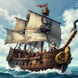 Kraken attacking a pirate ship, trending on pixiv