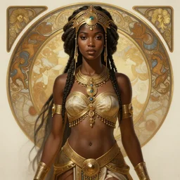 Gina Tores as a beautiful african warrior woman, intricate, elegant, highly detailed, centered, digital painting, artstation, concept art, smooth, sharp focus, illustration, art by artgerm and donato giancola and alphonse mucha