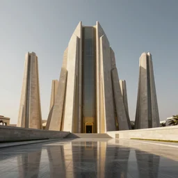 a matte painting of a modern atlantis temple of dynasty highly detailed architecture by frank lloyd wright and zaha hadid reflective lighting