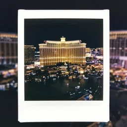 las vegas at night, shot from drone, grainy, polaroid, zoomed in