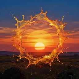 landscape sunset splash art graphic design color splash high contrasting art, fantasy, highly detailed, art by greg rutkowski