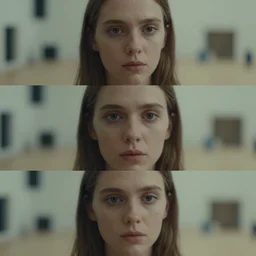 beautiful three point perspective film still of holly herndon character study in merce cunningham, extreme closeup portrait in style of frontiers in miniature porcelain photography fashion architectural art studio edition, miniature figurines, tilt shift background, soft lighting, kodak portra 4 0 0, 8 k, macro, cinematic style by emmanuel lubezki