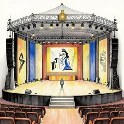 symmetry festival stage drawing by pablo picasso, detailed, concept art