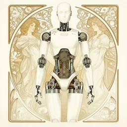 humanoid robot from ex machina, by william bouguereau and alphonse mucha, intricate, elegant, symmetry