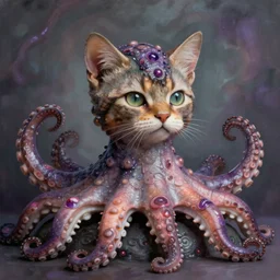 psychedelic highly detailed octopus cat chimera, 4 k, unholy fusion octopus cat, digital painting, matte finish, kitten