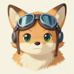 a drawing of an anthropomorphic cat-fox hybrid with pilot goggles on, character portrait by Ken Sugimori, by Aaron Miller, by Keren Katz, by Mary Jane Begin, featured on pixiv, furry art, commission for, soft colors, shiny eyes, deviantart hd, studio ghibli