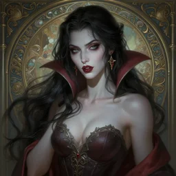 beautiful hypnotic seductive hungry vampire girl, photography of kurzgesagt, deep focus, d & d, fantasy, intricate, elegant, highly detailed, digital painting, artstation, concept art, matte, sharp focus, illustration, hearthstone, art by artgerm and greg rutkowski and alphonse mucha