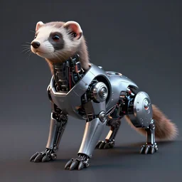 futuristic octane render ferret robot, robot ferret futuristic cyberpunk 3 d render, robot ferret by mickael lelievre and remi cuxac