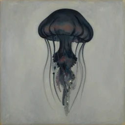 black cosmic jellyfish by paul gauguin, serene, calm, minimalist!!!