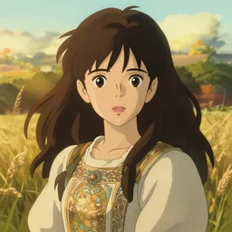 anime gorgeous girl, countryside backdrop, art by studio ghibli and ilya kuvshinov, portrait, intricate, golden hour lighting. highly detailed, sharp focus, digital painting, trending on pixiv fanbox, trending on artstation, concept art, sharp focus, illustration art by artgerm and greg rutkowski and alphonse mucha