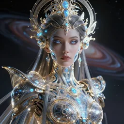 cybernetic portrait of the powerful empress of the solar system in the style of charlie bowater and in the style of donato giancola. glowing, ornate and intricate linework, sharp focus, depth of field, stunning, dynamic lighting, ultrafine and hyperdetailed.