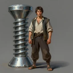 character concept portrait, peasant standing next to giant metal screw style digital painting, concept art, smooth, sharp focus, illustration, from Metal Gear, by Ruan Jia and Mandy Jurgens and William-Adolphe Bouguereau, Artgerm