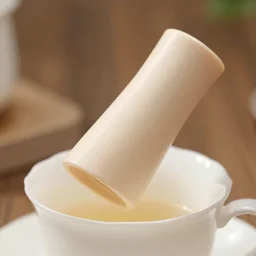 a beige plastic cylinder placed over a teacup. DSLR photo