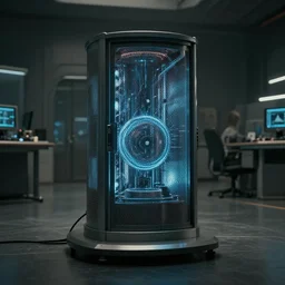 a still from Devs (2020) where the quantum machine is turned on