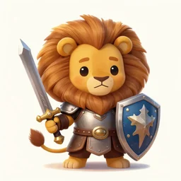cute little anthropomorphic lion, wielding a sword and shield, tiny, small, short, warrior armor, cute and adorable, pretty, beautiful, dnd character art portrait, matte fantasy painting, deviantart artstation, by jason felix by steve argyle by tyler jacobson by peter mohrbacher, cinema