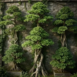 beautiful highly detailed matte painting of forest of bonsai trees climbing a cobblestone wall, by sparth and jeff simpson and beeple 4 k, unreal engine render, cinematic overhead lighting, artstation, octane render, cinema 4 d, 3 dcoat, keyshot, 3 d - coat
