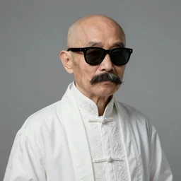 asian old skinny scientist, bald, big moustache, black sunglasses, white gown, intricate, elegant, digital painting, highly detailed, artstation, sharp focus, concept art, illustration, artgerm, aleksi briclot, rutkowski