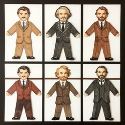 a 3 x 3 grid of a paper doll cut out from the 1 9 8 0's featuring lenin.